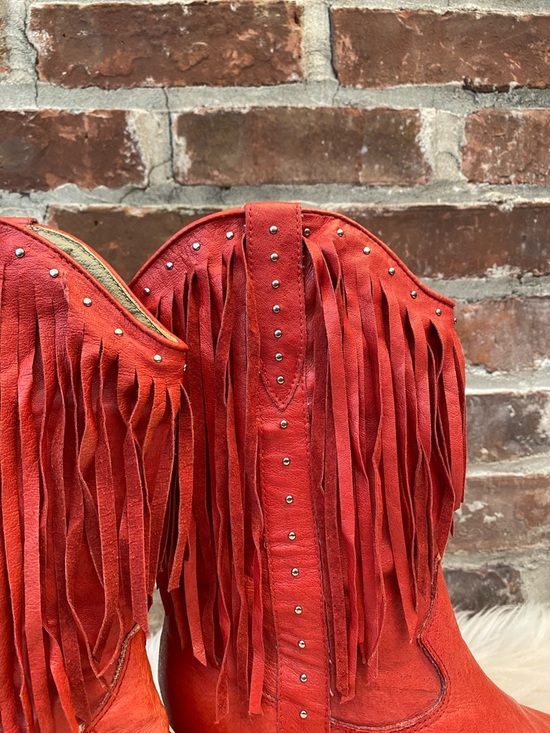 Dingo Red Fringe Bohemian Cowboy Boots, Size 7 - Picture 11 of 15
